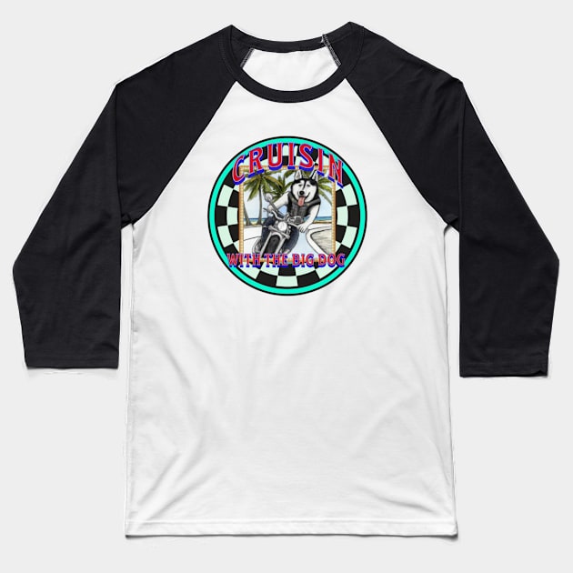 Motorcycle Husky Baseball T-Shirt by Mikhou Designs